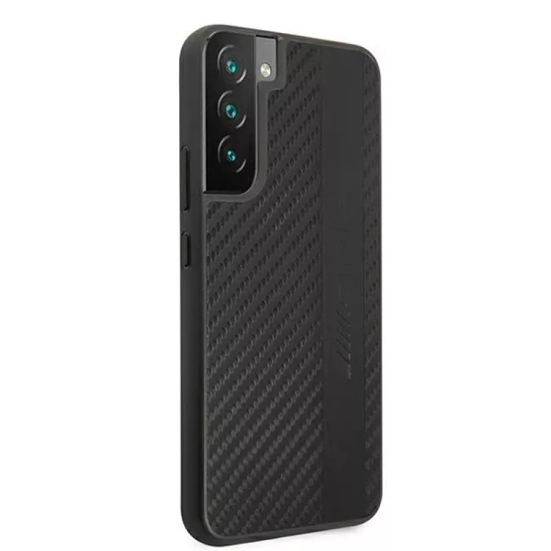 AMG AMHCS22MBLSCA kova kotelo Samsung Galaxy S22+ -puhelimeen, Carbon Stripe & Embossed, musta