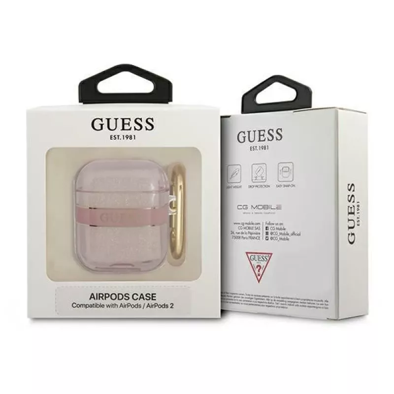 Guess GUA2HHTSP Strap Collection Apple AirPods 1/2 -suojakotelo - vaaleanpunainen