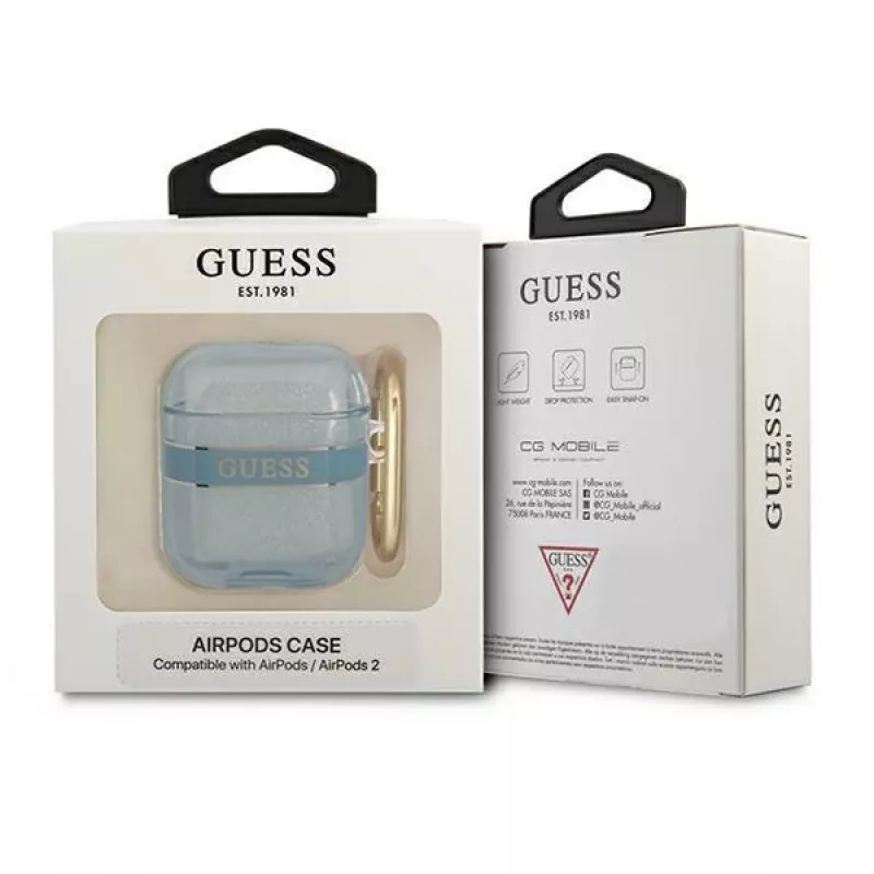 Guess GUA2HHTSB AirPods 1/2 -suojakotelo sininen Strap Collection