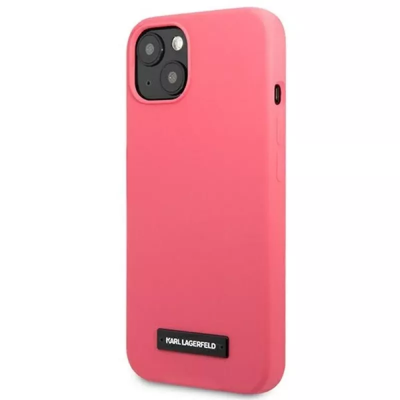 Karl Lagerfeld KLHCP13SSLMP1PI silikoninen takakansi plakaatilla iPhone 13 Mini 5,4 inch -puhelimeen, fuksia