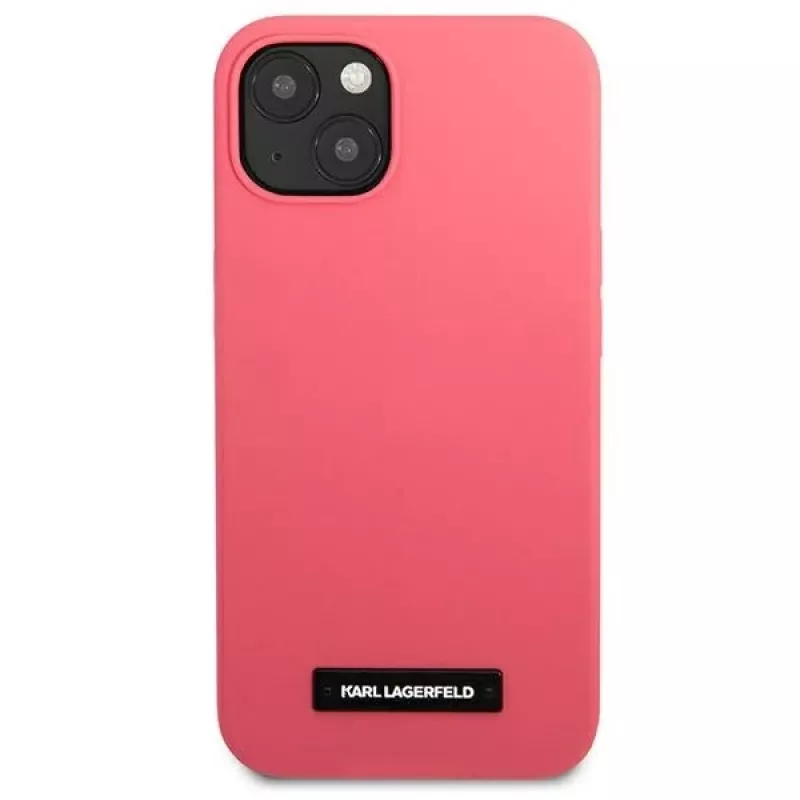 Karl Lagerfeld KLHCP13SSLMP1PI silikoninen takakansi plakaatilla iPhone 13 Mini 5,4 inch -puhelimeen, fuksia