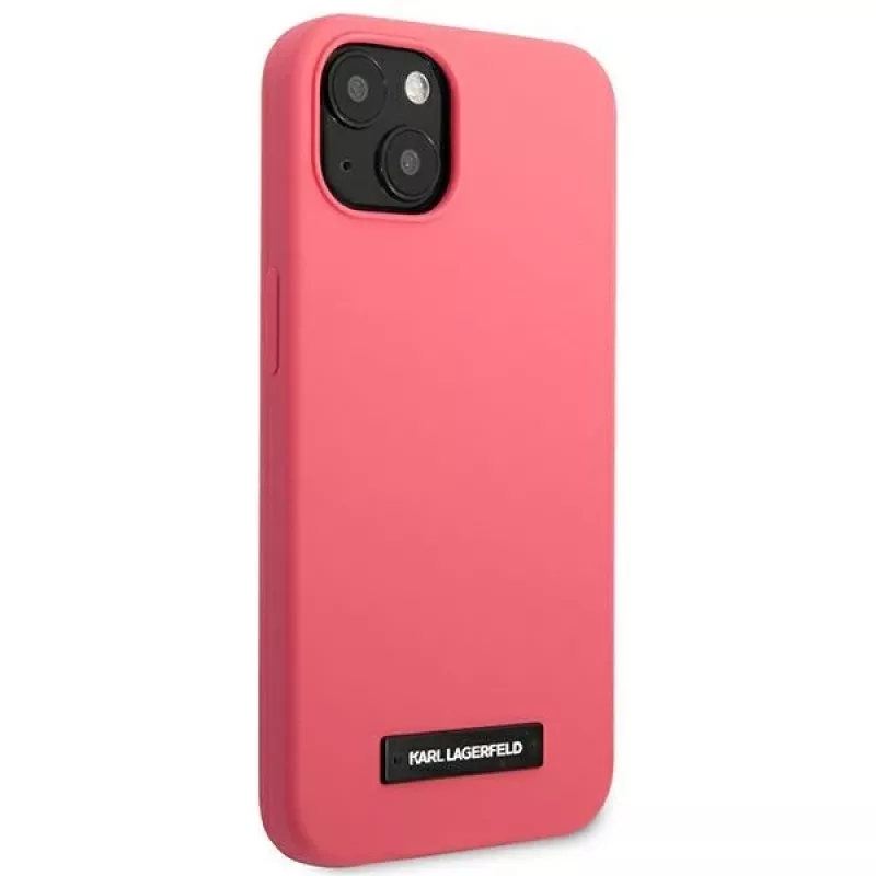 Karl Lagerfeld KLHCP13SSLMP1PI silikoninen takakansi plakaatilla iPhone 13 Mini 5,4 inch -puhelimeen, fuksia