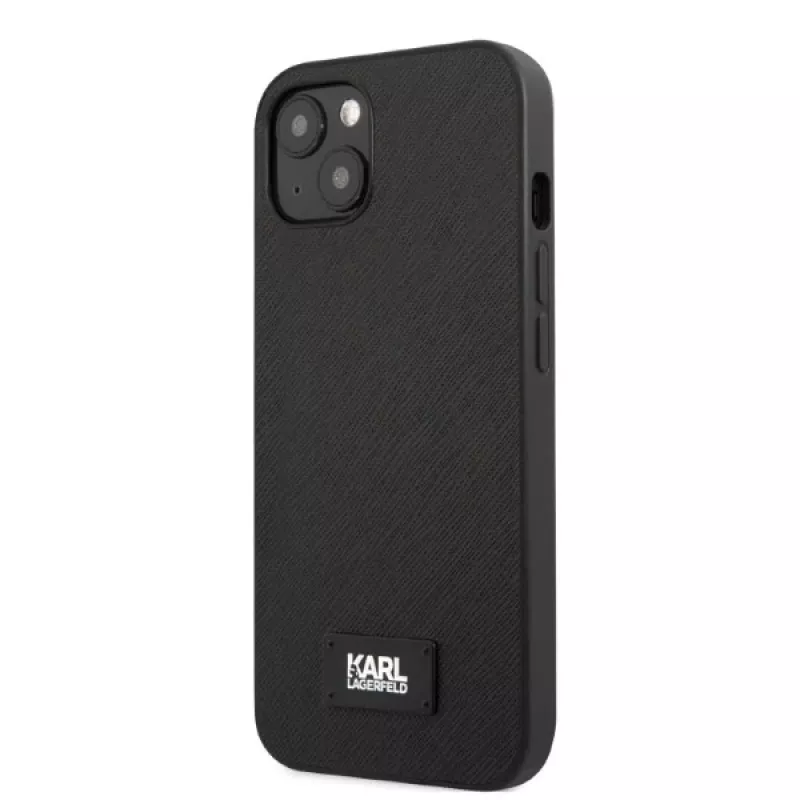 Karl Lagerfeld KLHCP13SSFMP2K Saffiano Plaque -kova kotelo iPhone 13 mini -puhelimeen, musta