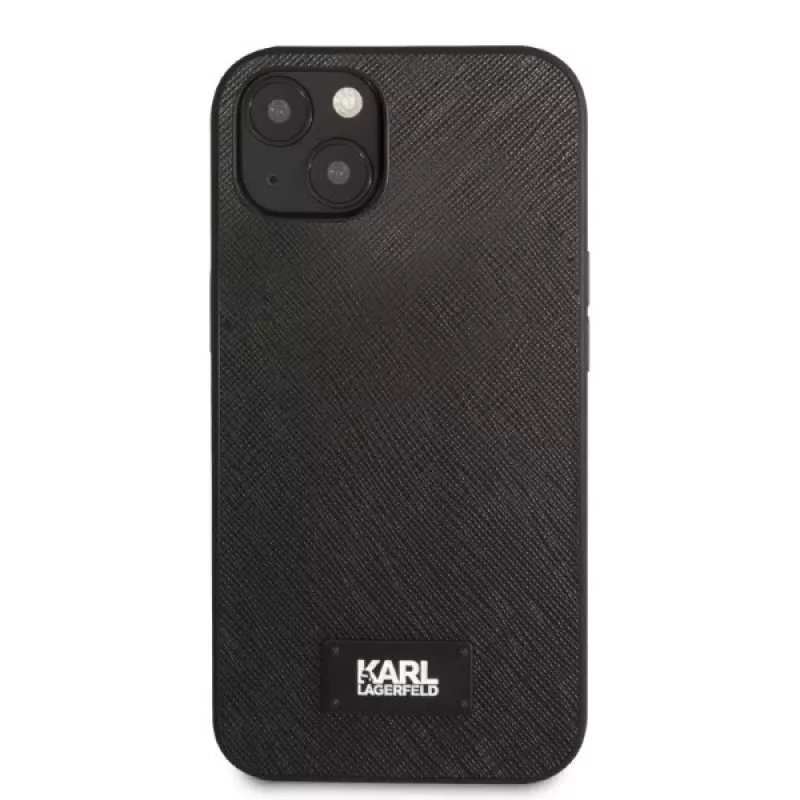 Karl Lagerfeld KLHCP13SSFMP2K Saffiano Plaque -kova kotelo iPhone 13 mini -puhelimeen, musta