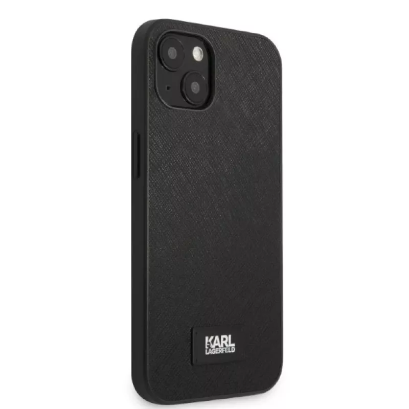 Karl Lagerfeld KLHCP13SSFMP2K Saffiano Plaque -kova kotelo iPhone 13 mini -puhelimeen, musta