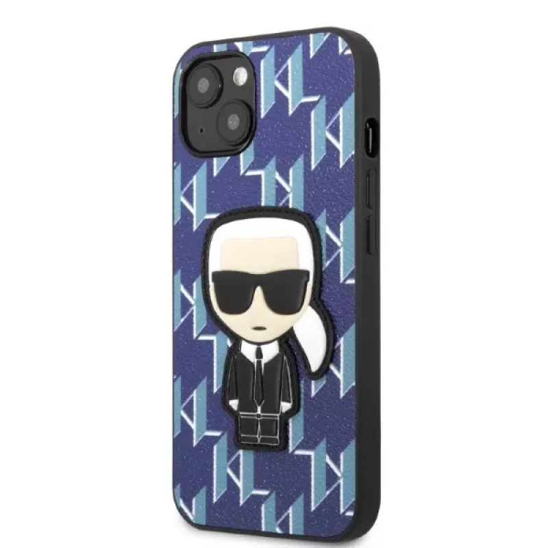 Karl Lagerfeld iPhone 13/14/15 6,1 inch kova kotelo sininen Monogram Ikonik Patch