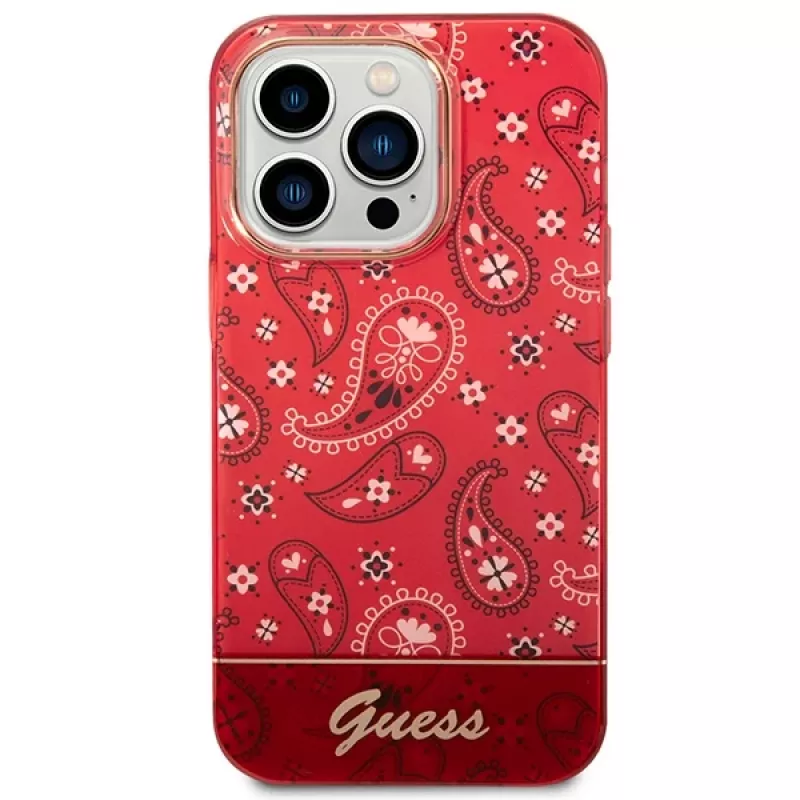Guess GUHCP14LHGBNHR kova kotelo Bandana Paisley Apple iPhone 14 Pro 6,1 inch punainen