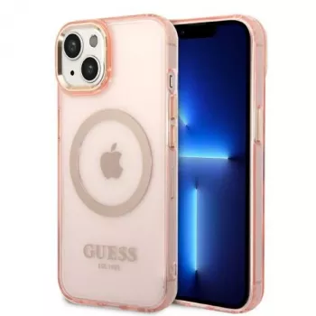 Guess Gold Outline Translucent MagSafe kova kotelo iPhone 13/14/15 6,1