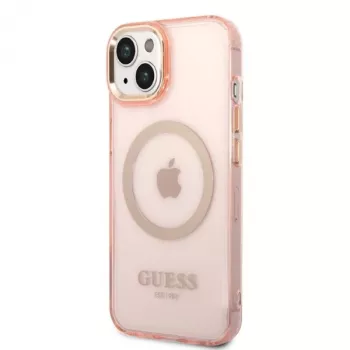 Guess Gold Outline Translucent MagSafe kova kotelo iPhone 13/14/15 6,1