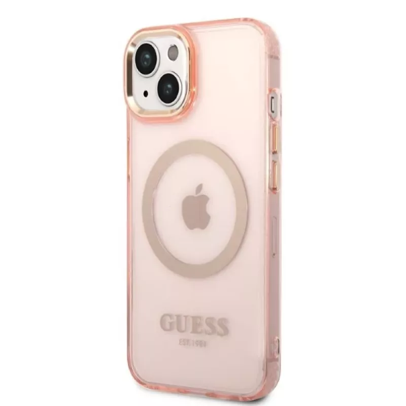Guess Gold Outline Translucent MagSafe kova kotelo iPhone 13/14/15 6,1