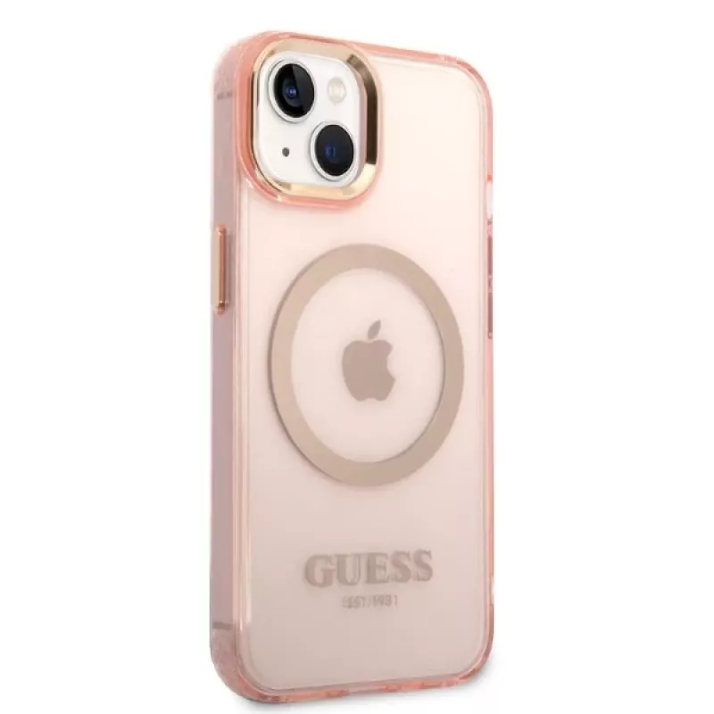 Guess Gold Outline Translucent MagSafe kova kotelo iPhone 13/14/15 6,1