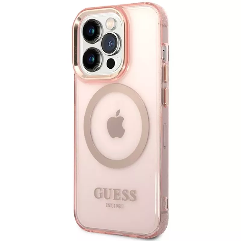Guess Gold Outline Translucent MagSafe kotelo iPhone 14 Pro Max 6,7