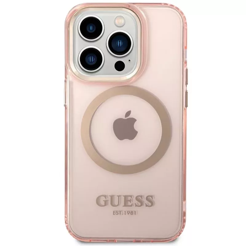 Guess Gold Outline Translucent MagSafe kotelo iPhone 14 Pro Max 6,7