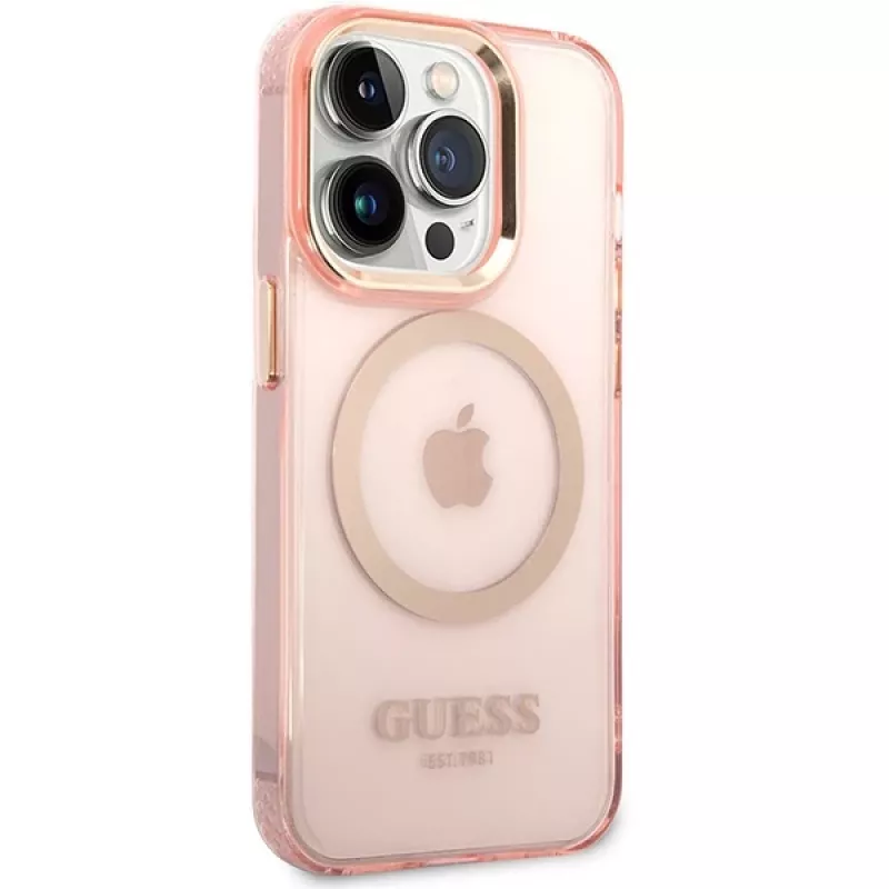 Guess Gold Outline Translucent MagSafe kotelo iPhone 14 Pro Max 6,7