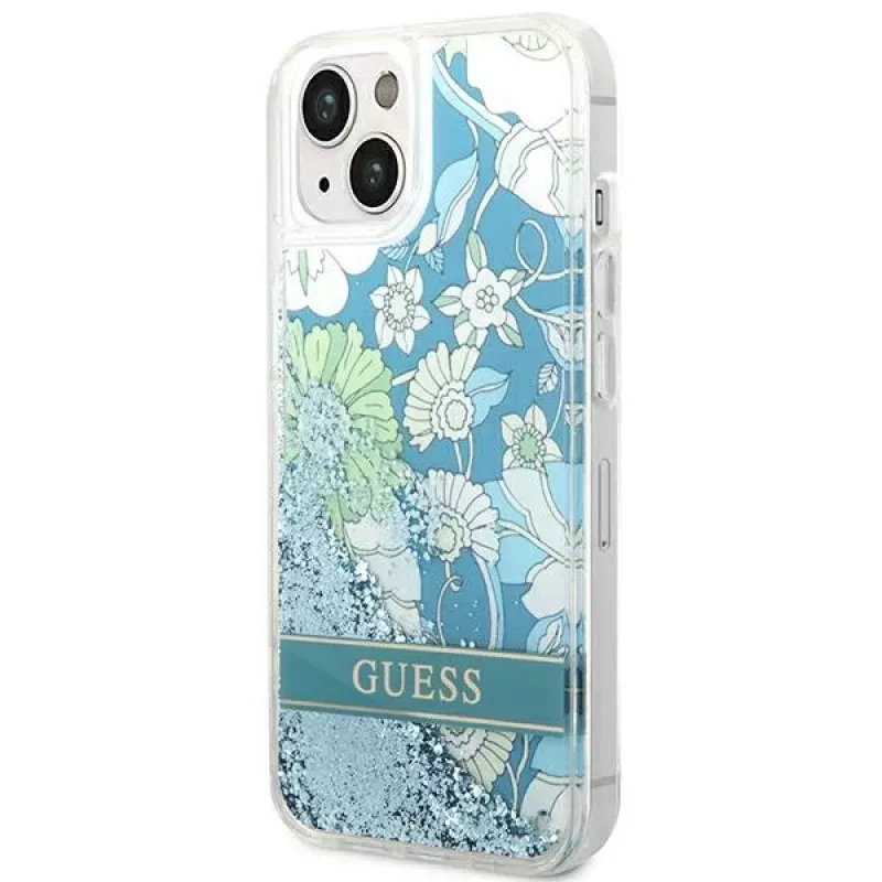 Guess GUHCP14SLFLSN Flower Liquid Glitter kova kotelo Apple iPhone 13 / 14 / 15 6,1