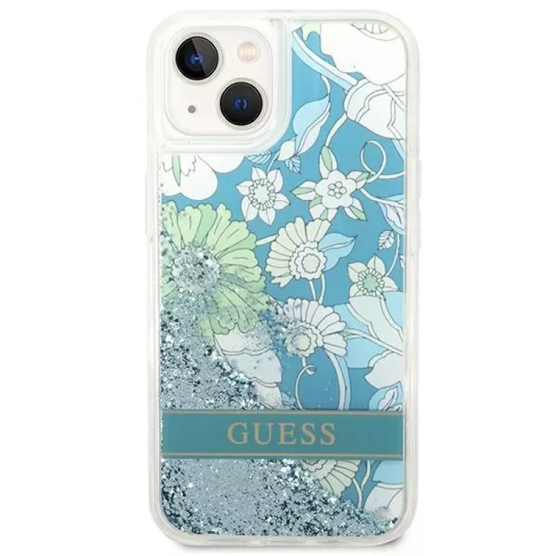 Guess GUHCP14SLFLSN Flower Liquid Glitter kova kotelo Apple iPhone 13 / 14 / 15 6,1