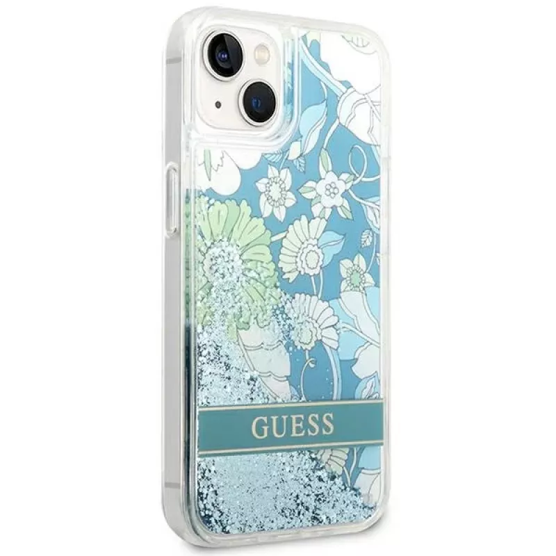 Guess GUHCP14SLFLSN Flower Liquid Glitter kova kotelo Apple iPhone 13 / 14 / 15 6,1