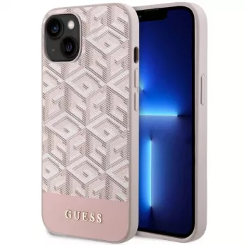GUESS iPhone 13/14/15 pinkki kova kotelo GCube Stripes MagSafe