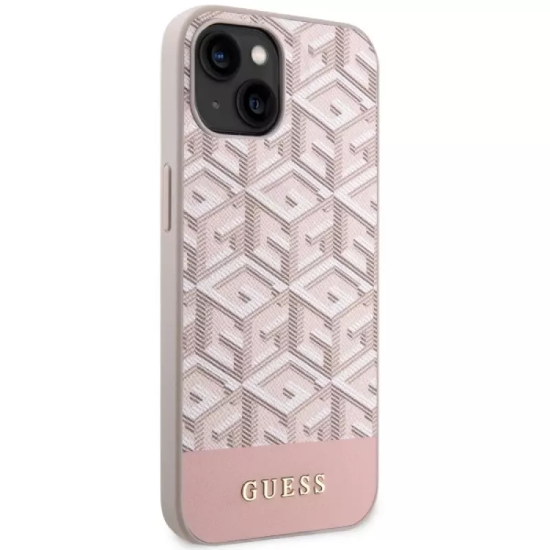 GUESS iPhone 13/14/15 pinkki kova kotelo GCube Stripes MagSafe