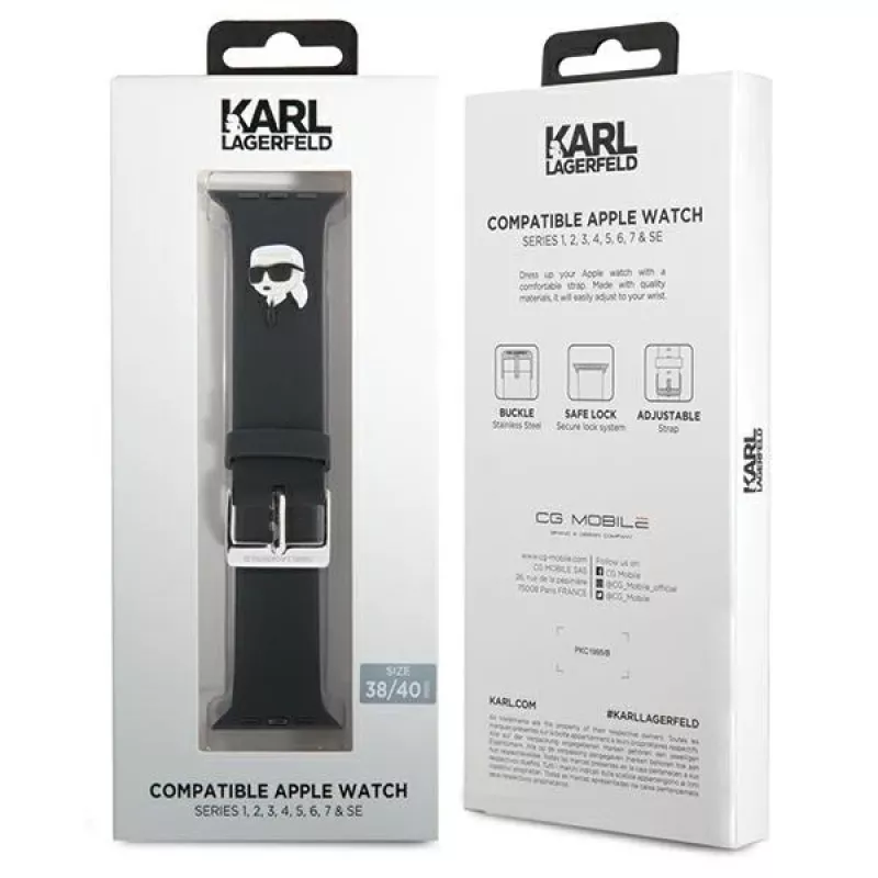 Karl Lagerfeld 3D Rubber Karl Head ranneke Apple Watch 38/40/41mm musta