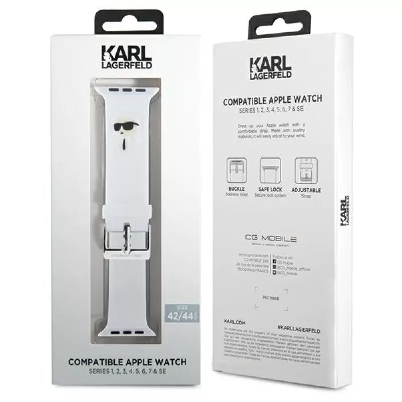 Karl Lagerfeld 3D Rubber Karl Head Apple Watch -ranneke 42/44/45/49mm valkoinen