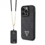 GUESS PU 4G Strass Triangle Metal -kotelo ja hihna iPhone 15 Pro musta