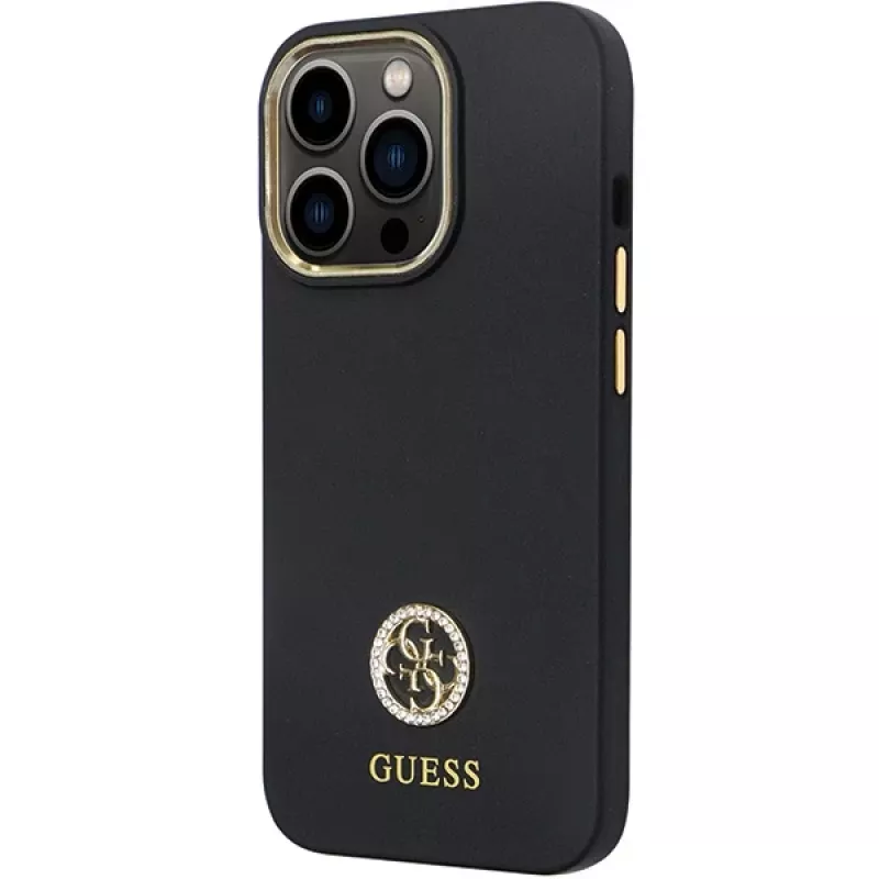 Guess GUHCP13LM4DGPK iPhone 13 Pro / 13 Hardcase silikoni Logo Strass 4G musta
