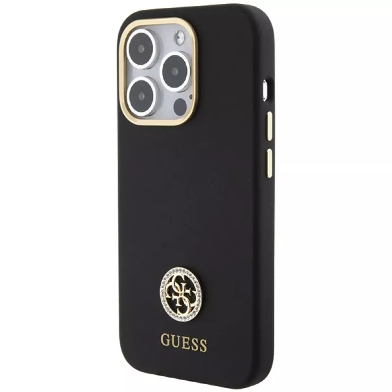 Guess GUHCP15LM4DGPK iPhone 15 Pro 6.1 musta Hardcase silikoni Logo Strass 4G