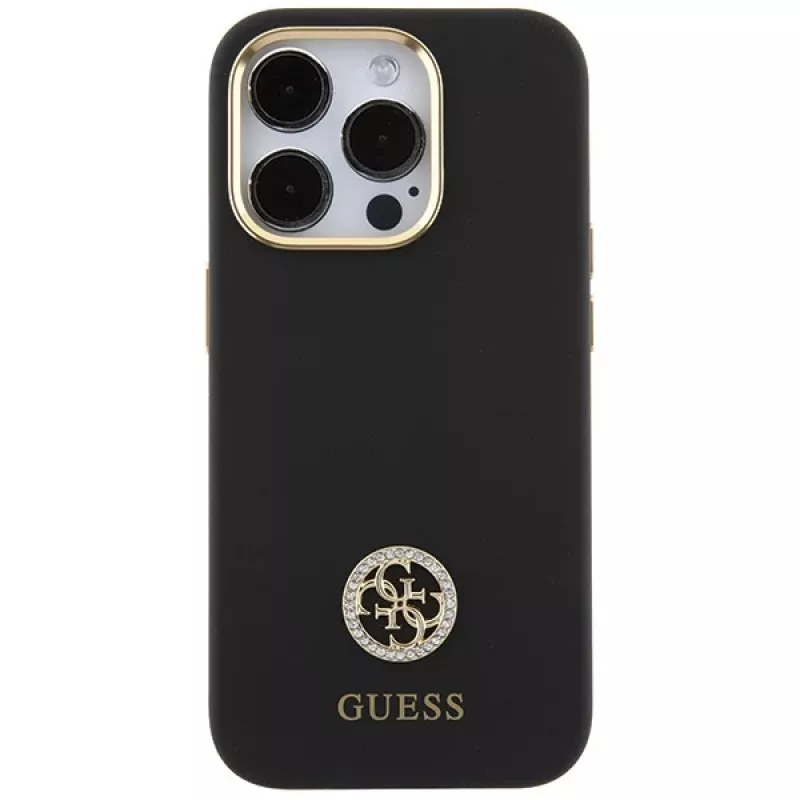 Guess GUHCP15LM4DGPK iPhone 15 Pro 6.1 musta Hardcase silikoni Logo Strass 4G