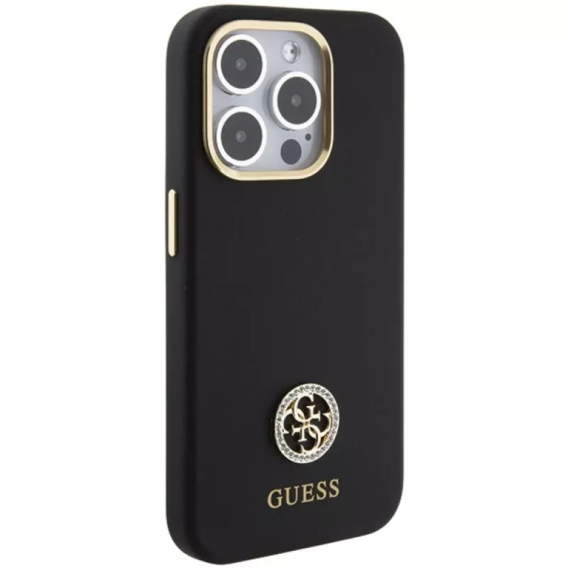 Guess GUHCP15LM4DGPK iPhone 15 Pro 6.1 musta Hardcase silikoni Logo Strass 4G