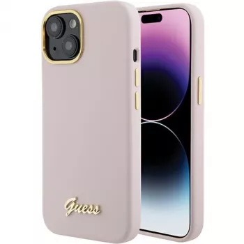 Guess GUHCP15SSMBSLP Silicone Script Metal Logo & Frame -kova kuori Apple iPhone 15 / 14 / 13 6,1