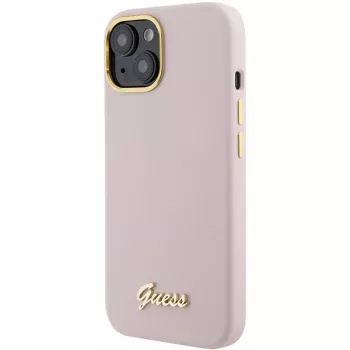 Guess GUHCP15SSMBSLP Silicone Script Metal Logo & Frame -kova kuori Apple iPhone 15 / 14 / 13 6,1