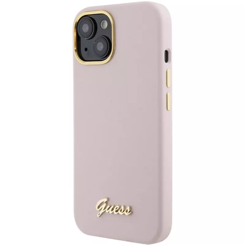 Guess GUHCP15SSMBSLP Silicone Script Metal Logo & Frame -kova kuori Apple iPhone 15 / 14 / 13 6,1