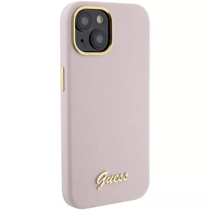 Guess GUHCP15SSMBSLP Silicone Script Metal Logo & Frame -kova kuori Apple iPhone 15 / 14 / 13 6,1
