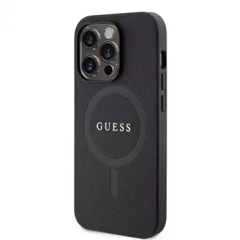 GUESS Saffiano PU MagSafe -kotelo iPhone 15 Pro musta