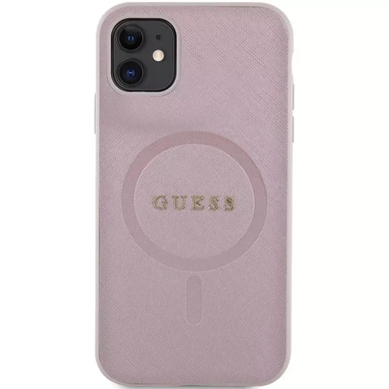 Guess GUHMN61PSAHMCP Saffiano MagSafe -kovakotelo iPhone 11 / Xr 6.1 - pinkki