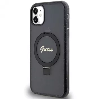 Guess GUHMN61HRSGSK iPhone 11 / XR 6.1 musta kovakotelo rengasteline Script Glitter MagSafe