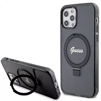 Guess GUHMP12MHRSGSK iPhone 12/12 Pro 6.1 kovakotelo rengasteline Script Glitter MagSafe musta