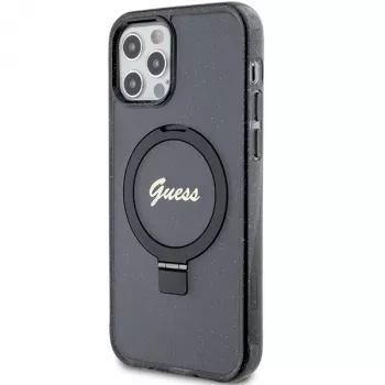 Guess GUHMP12MHRSGSK iPhone 12/12 Pro 6.1 kovakotelo rengasteline Script Glitter MagSafe musta