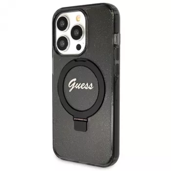 Guess Script Glitter Collection kovakotelo rengasteline MagSafe iPhone 13 Pro / 13 6.1 musta