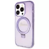 Guess GUHMP13LHRSGSU iPhone 13 Pro / 13 6,1 inch violetti kovakotelo rengasteline Script Glitter MagSafe
