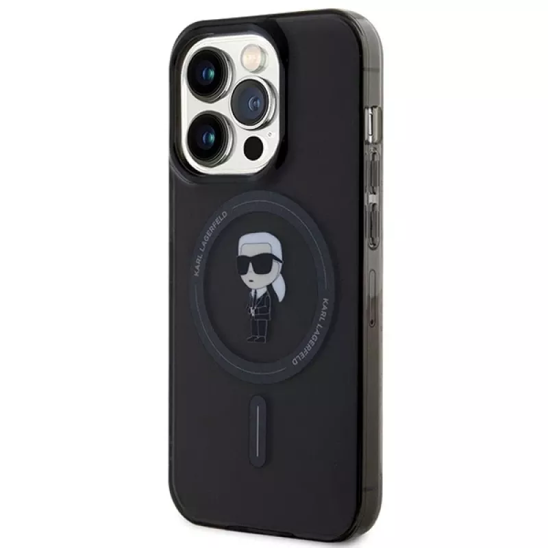 Karl Lagerfeld MagSafe IML Ikonik -kotelo iPhone 15 Pro musta