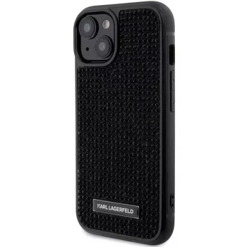 Karl Lagerfeld KLHCP15SHDSPLK iPhone 15 / 14 / 13 6.1 musta kovakotelo strassilogo metallilevy