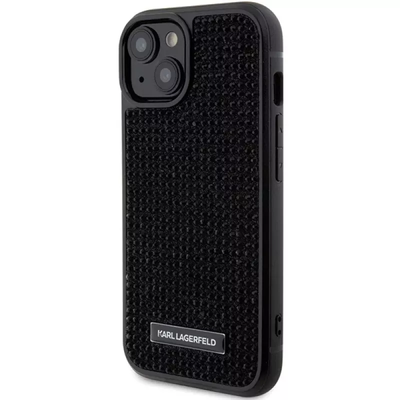 Karl Lagerfeld KLHCP15SHDSPLK iPhone 15 / 14 / 13 6.1 musta kovakotelo strassilogo metallilevy