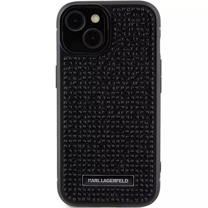 Karl Lagerfeld KLHCP15SHDSPLK iPhone 15 / 14 / 13 6.1 musta kovakotelo strassilogo metallilevy