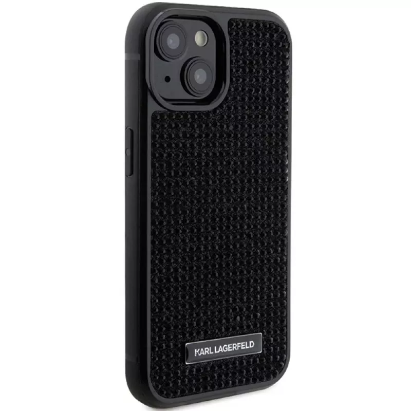 Karl Lagerfeld KLHCP15SHDSPLK iPhone 15 / 14 / 13 6.1 musta kovakotelo strassilogo metallilevy