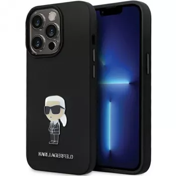 Karl Lagerfeld KLHCP13LSMHKNPK Ikonik Metal Pin silikonikotelo iPhone 13 Pro / 13 6.1, musta
