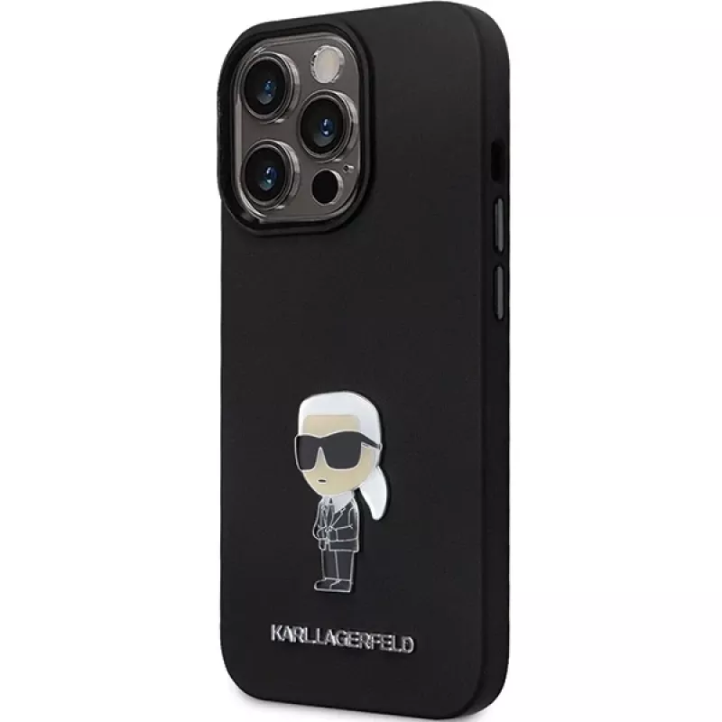 Karl Lagerfeld KLHCP14LSMHKNPK Ikonik Metal Pin silikonikotelo iPhone 14 Pro 6,1 musta