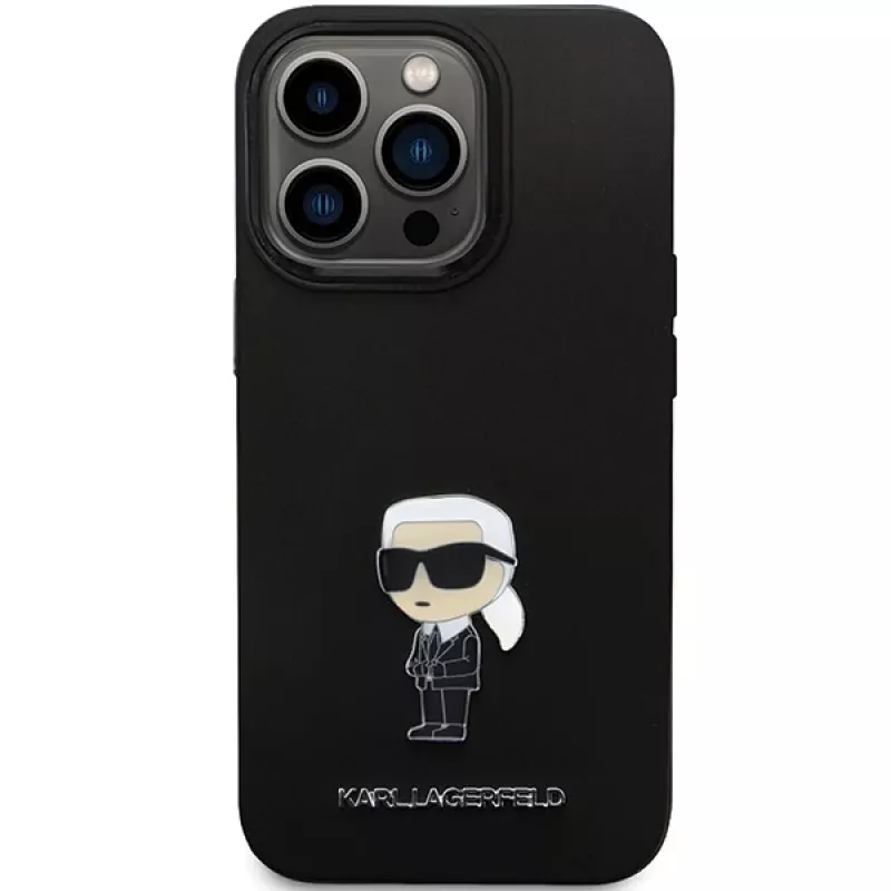 Karl Lagerfeld KLHCP14LSMHKNPK Ikonik Metal Pin silikonikotelo iPhone 14 Pro 6,1 musta