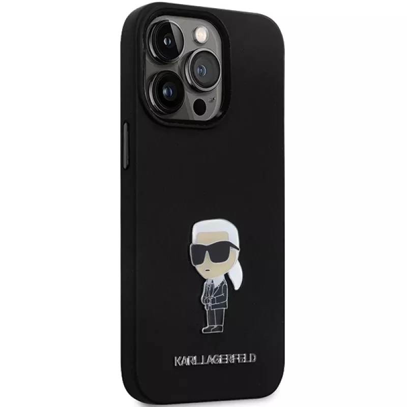 Karl Lagerfeld KLHCP14LSMHKNPK Ikonik Metal Pin silikonikotelo iPhone 14 Pro 6,1 musta